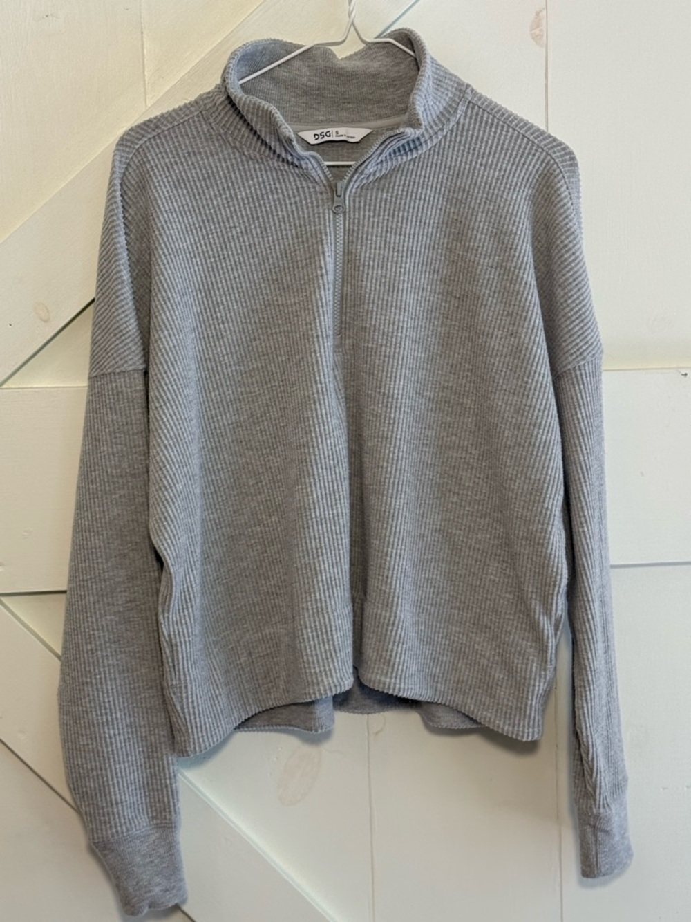 DSG Gray Ribbed Quarter Zip Pullover Small Mock Neck Long Sleeve Top